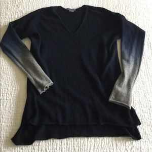 Vince navy cashmere vneck sweater w/ombré sleeves